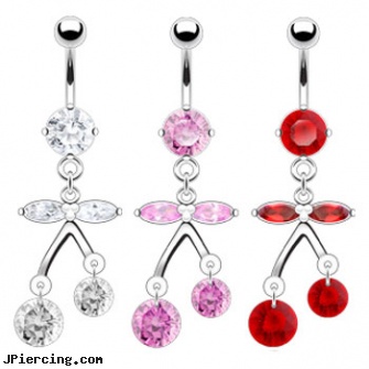Navel ring with jeweled cherry dangle, gold navel barbells 8mm, procedure of navel piercing, 6mm navel ring, are cock rings dangerous, body jewelry anarchy studs earrings