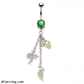 Navel ring with tropical parrotS and palm tree dangles, inverse navel piercing pictures, real diamond navel rings, infectin at navel piercing site, gold plated belly button rings, alchemy cock rings
