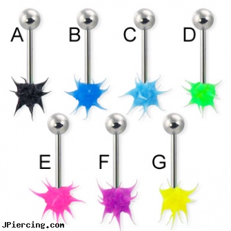 Neon koosh ball tongue barbell, 14 ga, belly navel color flashing koosh ring, blinking koosh ball belly ring, navel rings football, beach ball barbell and eyebrow piercing, cock ball ring