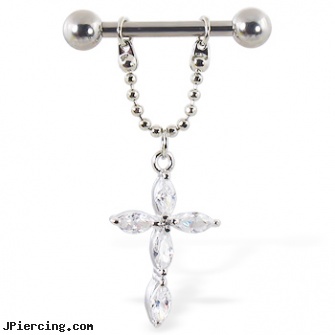 Nipple ring with dangling cross, 12 ga or 14 ga, nipple piercings do it yourself, nipple rings non piercing, pierces nipple ring, dragon belly button rings, giraffe belly rings