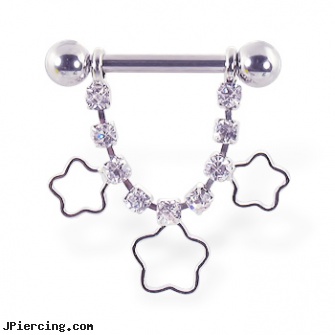 Nipple ring with dangling jeweled chain and hollow stars, 12 ga or 14 ga, christina aguilera nipple piercing pictures, nipple piercing london, nipple jewellery, lizard or gecko navel or belly button jewelry or ring, cock rings facts