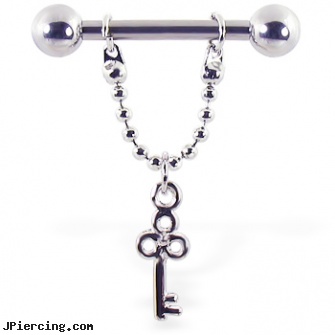 Nipple ring with dangling key, 12 ga or 14 ga, nipple jewery, non-pierce nipple jewelry, christina piercing nipple pics, penis rings buy, 80 off belly button rings