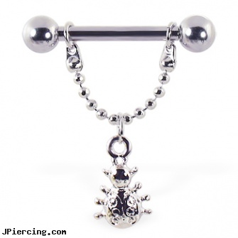 Nipple ring with dangling ladybug, 12 ga or 14 ga, genetal nipple jewelry, free nipple piercing photos, faqs nipple piercing, ring cock, nose tongue rings