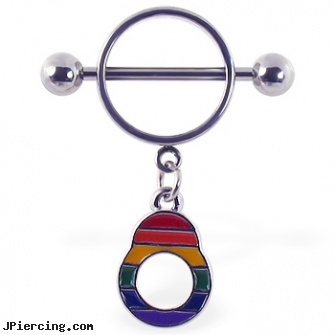 Nipple ring with dangling rainbow handcuff, non-piercing nipple rings, piercing nipple information, genetal nipple jewelry, platinum nose ring, cock ring