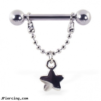 Nipple ring with dangling star, 12 ga or 14 ga, christina piercing nipple pics, nipple piercing kit, non piercing nipple rings, tongue ring shops, glow in the dark belly button ring