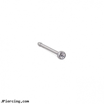 Nose pin with press-fit clear gem, 20 ga, labret and nose piercing, nose screws, nose piercing studs, tongue piercing depression, clear tongue rings