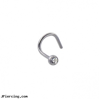 Nose Screw With Clear Press-Fit Gem, 20 Ga, nose and ear chain rings, nose piercing picturesures, pictures of my nose piercing, gold nose screws, how to use the nose screw