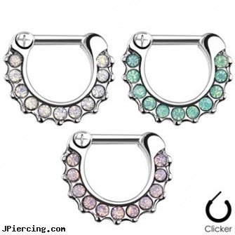 Opalites Paved Surgical Steel Septum Clicker Ring, surgical placement of rings in cock and scrotum, surgical steel prong set labrets, body piercing jewelry surgical steel, stainless steel chain az, steel prong set labrets