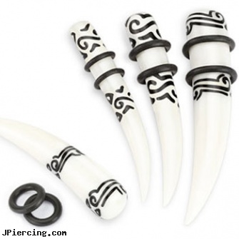 Organic bone tusk with carved tribal inlay, organic nipple jewelry, organic body jewelry, care of organic body jewelery, wholesale body jewelry bone and marrow, wholesale body jewelry horn and bone