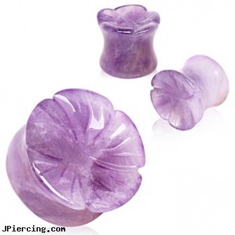 Pair Of  Natural Amethyst Flower Saddle Plugs, torn penis piercing repair, amethyst body jewelry, flower fishtail labret, flower shaped labret jewerly, flower nipple shields