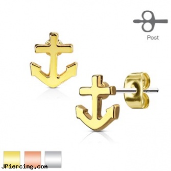 Pair Of Anchor 316L Surgical Steel Post Earring Studs, torn penis piercing repair, 316l jewelry cards, surgical steel belly rings, surgical placement of rings in cock and scrotum, surgical stainless steel navel jewelry