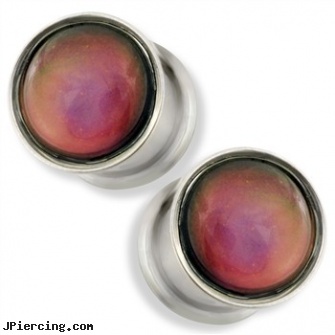 Pair Of Color Changing Double Flair Mood Ring Plugs, torn penis piercing repair, flesh colored nose ring, ear piercing flesh colored hider jewlrey, colored heavy gauge tongue barbells, changing belly button piercing