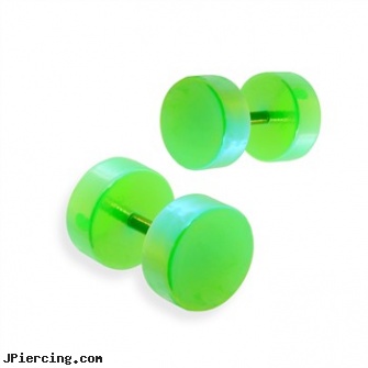 Pair of fake metalic green plugs, 16GA, torn penis piercing repair, fake lip rings, where can buy fake lip rings, fake body jewlry, straight onyx plugs