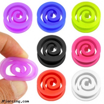 Pair Of Flexible Silicone Spiral Saddle Plugs, torn penis piercing repair, flexible body jewelry, flexible tongue rings barbells, flexible belly rings, silicone cock ring with balls