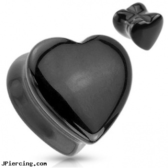 Pair Of Heart Shaped Black Onyx Natural Stone Saddle Plugs, torn penis piercing repair, heart shaped belly button ring, pink heart belly ring, dangling heart belly button ring, l-shaped nose jewelry