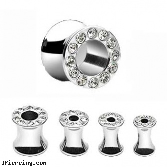 Pair Of Hollow Jeweled Saddle Tunnels, torn penis piercing repair, hollow piercing needles 18 gauge, hollow needles for piercing, hollow piercing needles, 18g jeweled labrets