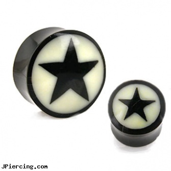 Pair Of Natural Buffalo Horn Saddle Plugs with Bone Star Inlay, torn penis piercing repair, body jewelry water buffalo 16 gauge, wholesale body jewelry horn and bone, longhorn navel ring, non piercing saddle valve