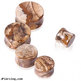 Pair Of Natural Picture Jasper Stone Saddle Plugs, torn penis piercing repair, clit piercing pictures, piercing and tattoo pictures, pictures of female genital piercings, tombstone body works jewellery