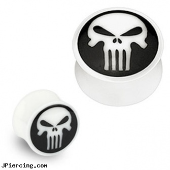 Pair Of Organic Buffalo Bone Double Flared Plugs with Skull Inlay, torn penis piercing repair, organic body jewelery, organic nipple jewelry, care of organic body jewelery, body jewelry water buffalo 16 gauge