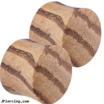 Pair Of Organic Natural Zebra Wood Saddle Plugs, torn penis piercing repair, make organic body jewelry, organic wood body jewelery, organic body jewelery, hollywood body jewelry