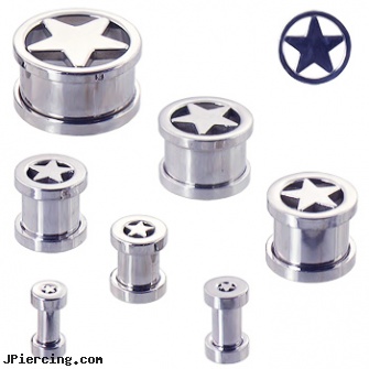 Pair Of Single Flared Star Tunnels with Screw Back, torn penis piercing repair, body jewelry single earings, single use piercing kits, star belly button rings, starter ear rings bulk wholesale
