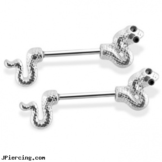 Pair Of Snake Nipple Rings, 14 Ga, torn penis piercing repair, snake bite piercing, nipple piercings cbrs, flashing nipple jewelry, nipple piercing jewelery