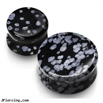 Pair Of Snowflake Obsidian Semi Precious Stone Solid Saddle Fit Plugs, torn penis piercing repair, tongue piercing jewelry of snowflakes, custome made tongue rings of snowflakes, body piercing seminars, seminoles body jewelry