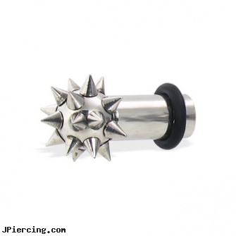 Pair Of Spiky Plugs, torn penis piercing repair, ear plugs piercing info, solid gold plugs gauge, 4g flesh tunnel earlet plugs body jewelry, sexy belly rings
