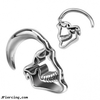 Pair Of Stainless Steel Skull Taper, torn penis piercing repair, stainless steel nose rings, stainless steel nipple rings, stainless steel belly rings, surgical steel nose rings