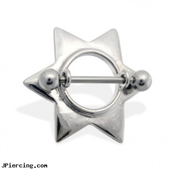 Pair of star nipple shields, 14 ga, torn penis piercing repair, navel ring starter twister wholesale, sterling silver starter studs, starter navel jewelry, dyke nipple jewelry