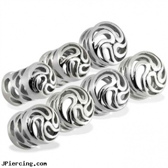 Pair of Steel Carved Tornado Swirls Plugs, torn penis piercing repair, 12 gauge steel ear plugs, stainless steel nose rings, surgical stainless steel body jewelry, ear plugs body jewelry