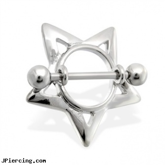 Pair of steel star nipple shields, 14 ga, torn penis piercing repair, stainless steel body jewelry, surgical steel body jewelry, surgical stainless steel body jewelry, star belly ring