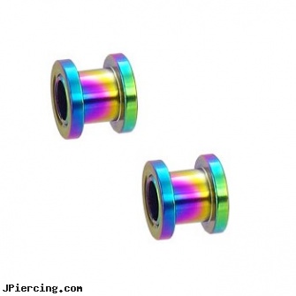 Pair Of Titanium Anodized Tunnels with Threaded Back - Rainbow, torn penis piercing repair, titanium slave navel jewelry, cheerleader belly rings titanium or sterling silver, titanium navel ring, anodized body navel ring