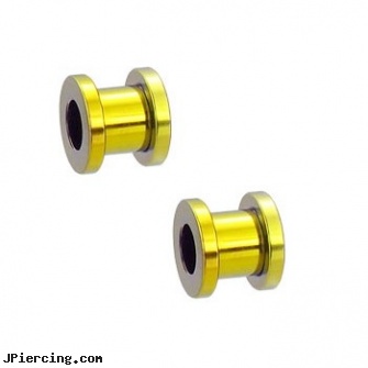 Pair Of Titanium Anodized Tunnels with Threaded Back - Yellow, torn penis piercing repair, nipple rings titanium, titanium ear jewelry, navel piercing barbell titanium, anodized body navel ring