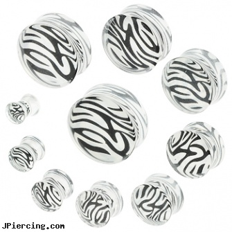 Pair Of White Tiger Print Acrylic  Saddle Plugs, torn penis piercing repair, white layer on tongue piercing, nose screw white gold, white tounge piercing, eye of the tiger tattoos and body piercings