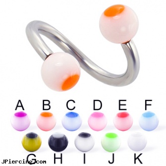 Panda ball twister, 12 ga, silicone cock ring with balls, belly button ring balls, belly ring balls, rainbow twister belly ring, navel ring starter twister wholesale