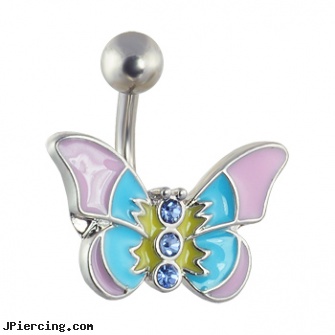 Pastel colored butterfly belly ring, flesh colored nose ring, flesh colored tongue ring, ear piercing flesh colored hider jewlrey, butterfly rings, iron butterfly body piercings shop