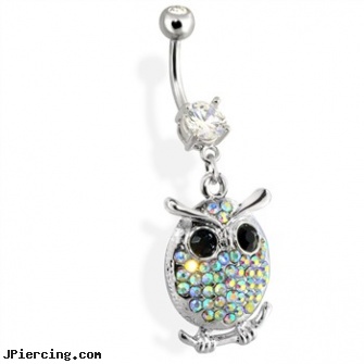 Paved Owl Belly Ring, how much to get belly pircing, cartoon belly button rings, belly gallery, flat metal cock ring, by her clit ring