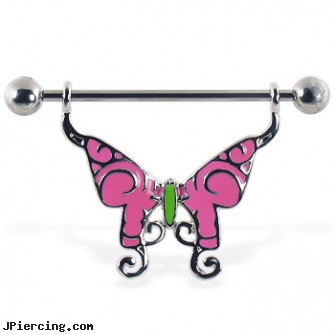 Pink butterfly nipple ring, 14 ga, pink nose piercing, belly button ring pink panther, pink tattoos, butterfly rings, 14 butterfly belly rings photos