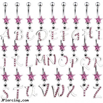 Pink jeweled cursive letter belly ring, pink eye infections to you children, pink tattoos, pink panther belly rings, gold jeweled labret ring, jeweled belly rings