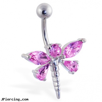 Pink jeweled dragonfly belly ring, pink crystal playboy bunny navel ring, pink clit, pink belly rings, jeweled labrets, gold jeweled labret ring