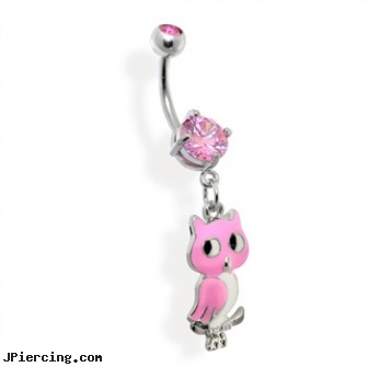 Pink Owl Belly Ring, pink belly ring, pink heart belly ring, pink nose piercing, scorpion belly ring, belly button piercing safty