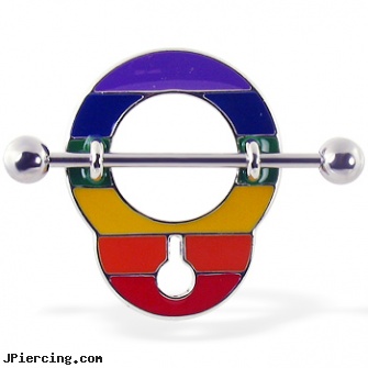 Rainbow handcuff nipple shield, rainbow twister belly ring, rainbow belly button jewelry, rainbow body jewelry, nipple jewelry handcuff, nipple body jewelry in handcuff design