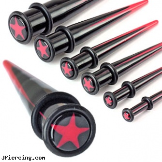 Red and black acrylic taper with star, black and blue titainum tongue rings, black pussy photos, black penis piercing, body jewelry acrylic, acrylic body jewelry