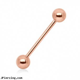 Rose Gold Tone 14G Straight Barbell, rose belly jewelry, rose belly button rings, gold nose rings from pakistan, real gold nose rings from india, 14kt gold belly ring