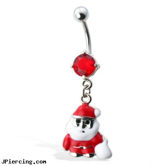 Santa Claus Christmas Belly Button Ring, christmas belly rings, christmas body jewelry, christmas belly navel rings, piercing your belly button, belly button piercing pictures