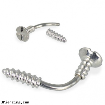 Screw Curved Barbell / Navel Ring, 14 Ga, phillips screw belly button ring, nostril screw india, nose screw mood rings, body jewelry curved nose bones, curved penis