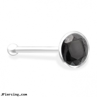 Silver Nose Bone with Black  Gem, hot silver body jewelry, silver nipple ring, silver jewelry, nose piercing advise, hard little bump from nose piercing