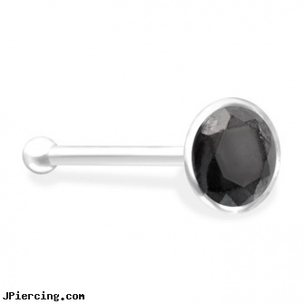 Silver Nose Bone with Black  Gem, hot silver body jewelry, silver nipple ring, silver jewelry, nose piercing advise, hard little bump from nose piercing