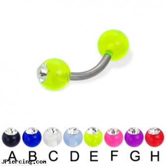 Single acrylic ball with stone titanium curved barbell, 14ga, single use piercing kits, body jewelry single earings, acrylic labret, gauge acrylic body jewelry, body jewelry acrylic